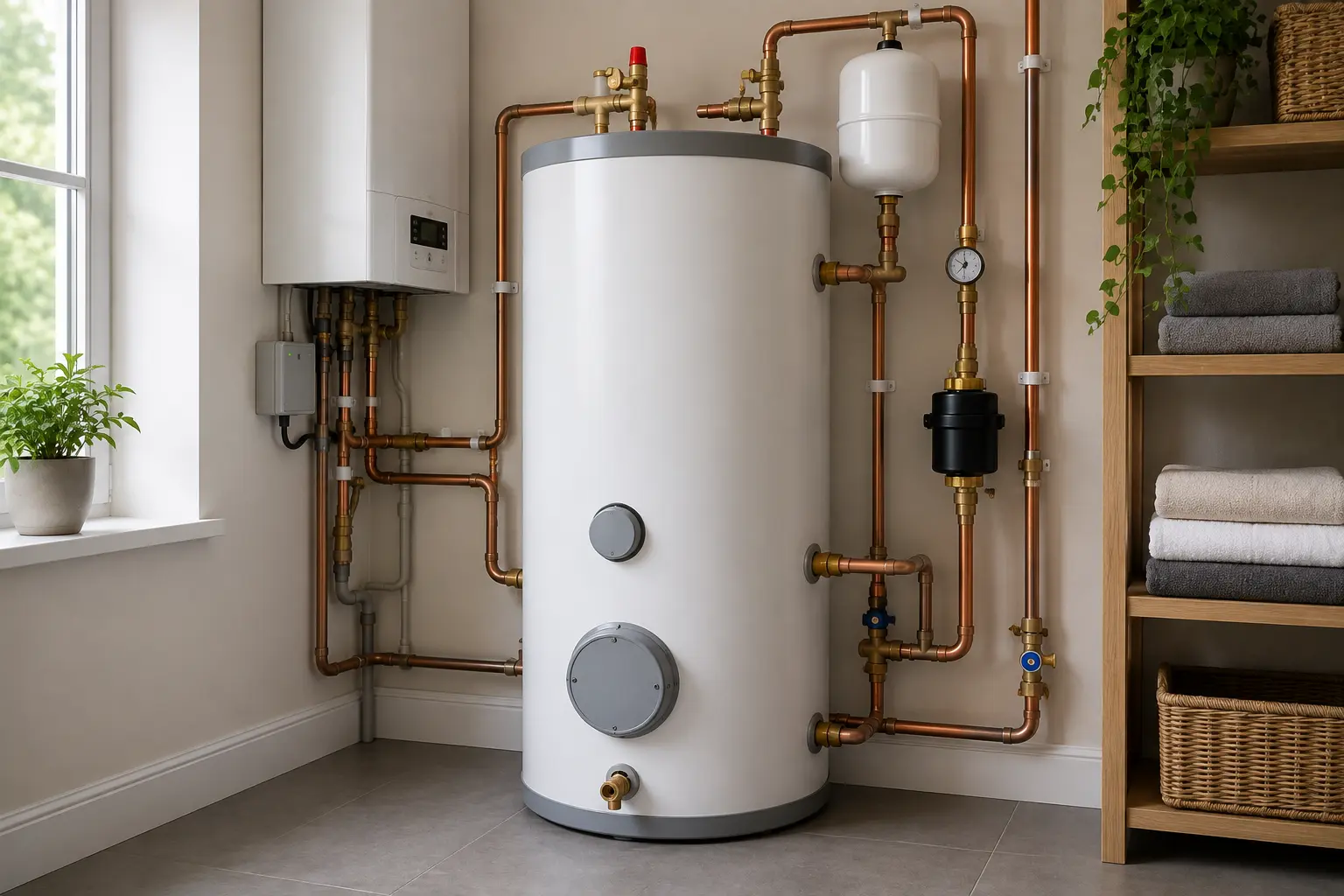 unvented hot water cylinder and system boiler installed Hereford home